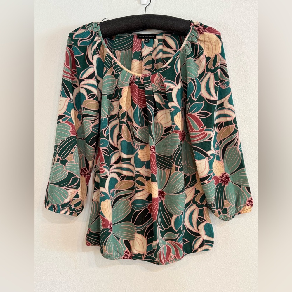 Sara Michelle Floral Poet Blouse Feminine Flowing Top Size Medium